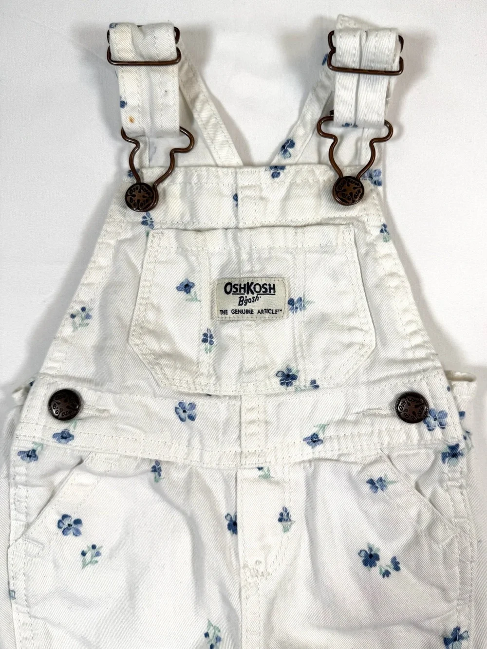 OSHKOSH B’GOSH Baby Floral Denim Overalls White Blue Ditsy Print 6 Months Cotton